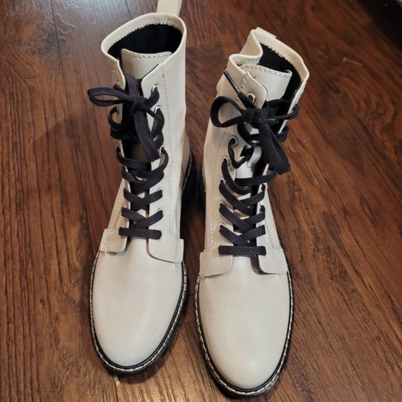 NEW Rag & Bone Shiloh Leather Lace-Up Moto Boot Antique White - Picture 6 of 13